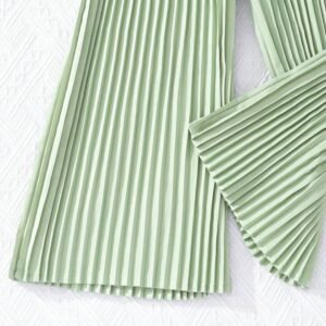 SHEIN Women’s Pleated Wide-Leg Belted Jumpsuit – Light Green , 11-12 year