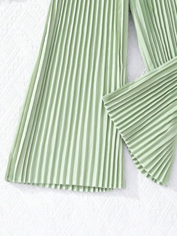 SHEIN Women’s Pleated Wide-Leg Belted Jumpsuit – Light Green , 11-12 year