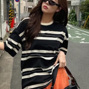 Dazy Black & White Striped T-Shirt – Size M