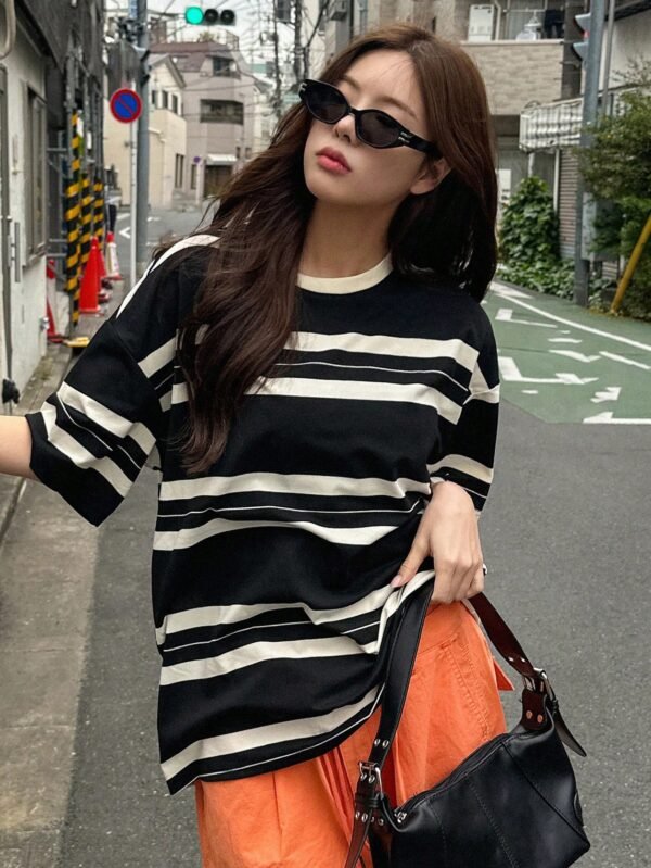 Dazy Black & White Striped T-Shirt – Size M