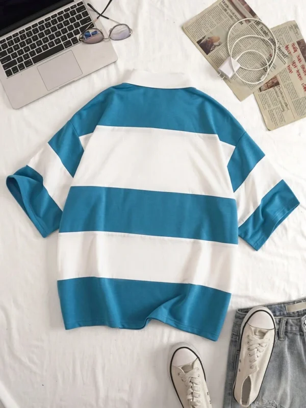 SHEIN NY Brooklyn Half-Zip Striped Polo Shirt – Size L