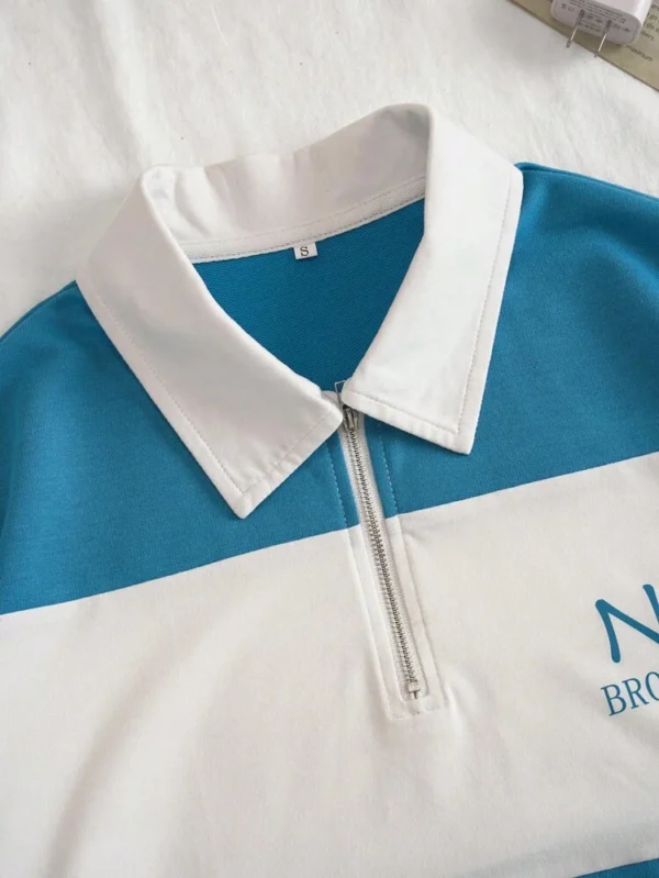 SHEIN NY Brooklyn Half-Zip Striped Polo Shirt – Size L