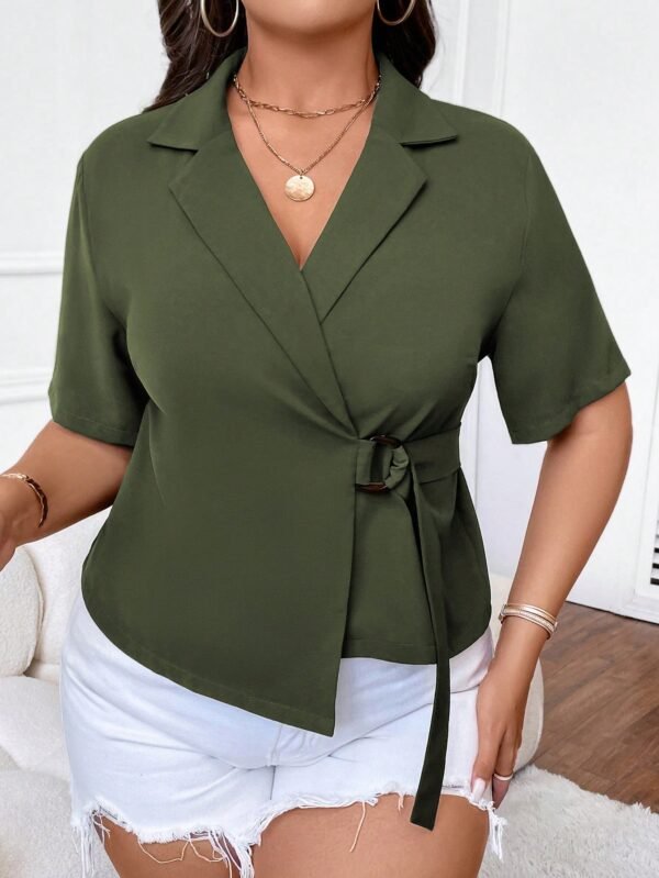 SHEIN Women's Olive Green Short Sleeve Belted Blazer – Size M