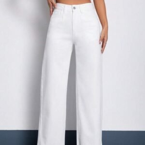 SHEIN White High-Waisted Wide Leg Jeans – Size M