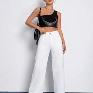 SHEIN White High-Waisted Wide Leg Jeans – Size M