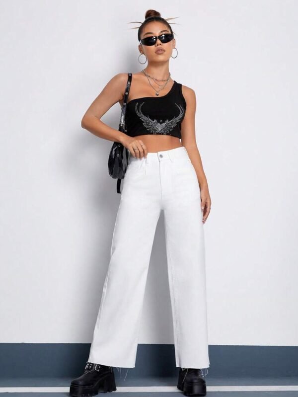SHEIN White High-Waisted Wide Leg Jeans – Size M