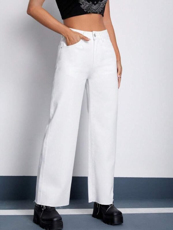SHEIN White High-Waisted Wide Leg Jeans – Size M