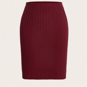 SHEIN Burgundy Ribbed Bodycon Pencil Skirt – Elastic Waist Slim Fit Mini Skirt, Size XL