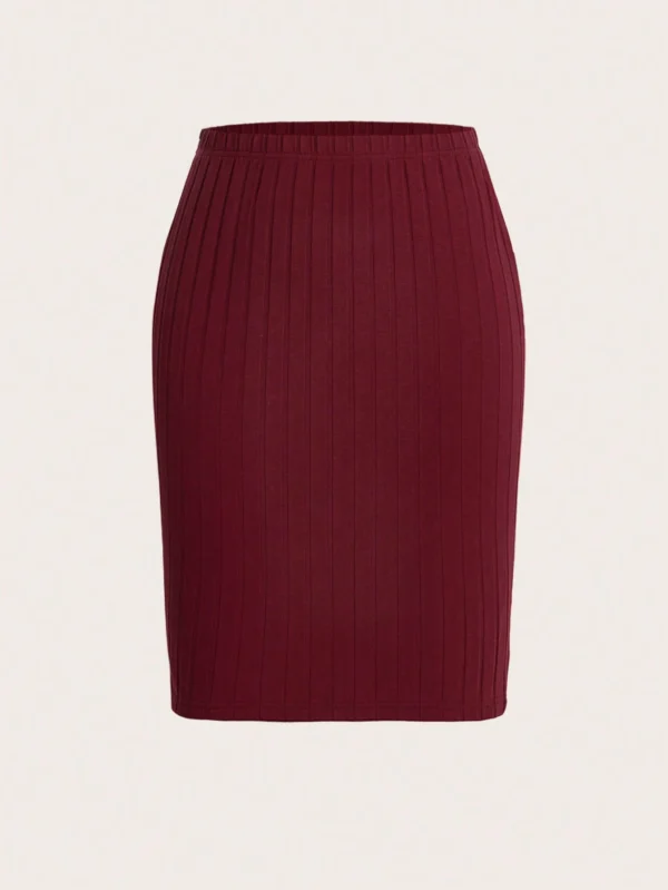SHEIN Burgundy Ribbed Bodycon Pencil Skirt – Elastic Waist Slim Fit Mini Skirt, Size XL
