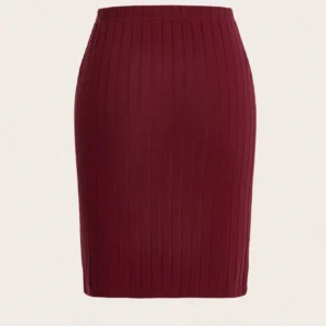 SHEIN Burgundy Ribbed Bodycon Pencil Skirt – Elastic Waist Slim Fit Mini Skirt, Size XL