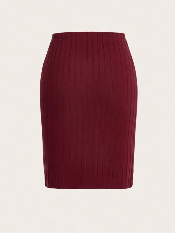 SHEIN Burgundy Ribbed Bodycon Pencil Skirt – Elastic Waist Slim Fit Mini Skirt, Size XL