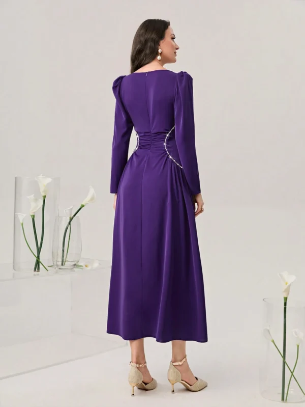 Girls’ Elegant Purple Long Sleeve Party Dress – Shein Size 12Y with Rhinestone Waist Detail