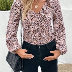 SHEIN Floral Ruffle Long Sleeve Blouse – Size L