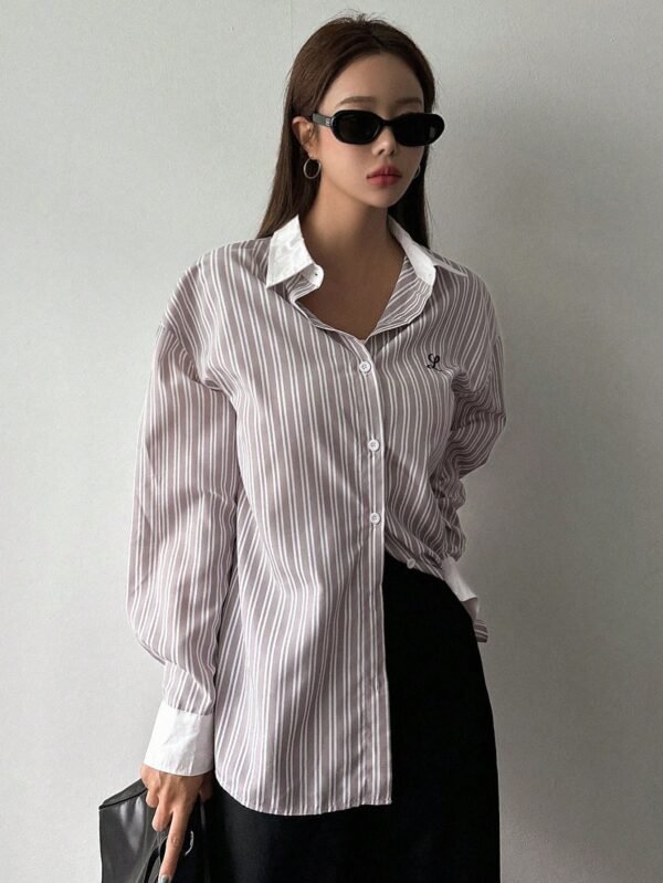 DAZY Striped Button-Down Shirt – Women’s Casual Long Sleeve Shirt, Size M