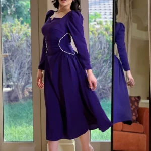 Girls’ Elegant Purple Long Sleeve Party Dress – Shein Size 12Y with Rhinestone Waist Detail