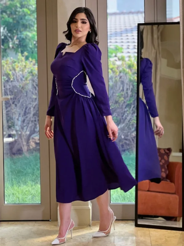 Girls’ Elegant Purple Long Sleeve Party Dress – Shein Size 12Y with Rhinestone Waist Detail
