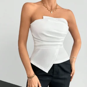 SHEIN White Draped Off-Shoulder Crop Top – Size M