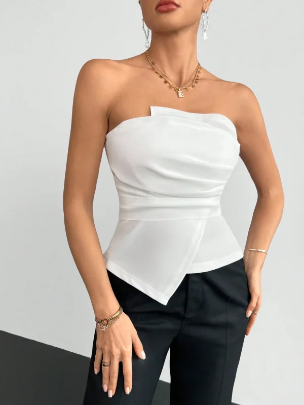 SHEIN White Draped Off-Shoulder Crop Top – Size M