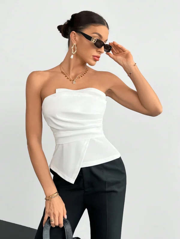 SHEIN White Draped Off-Shoulder Crop Top – Size M