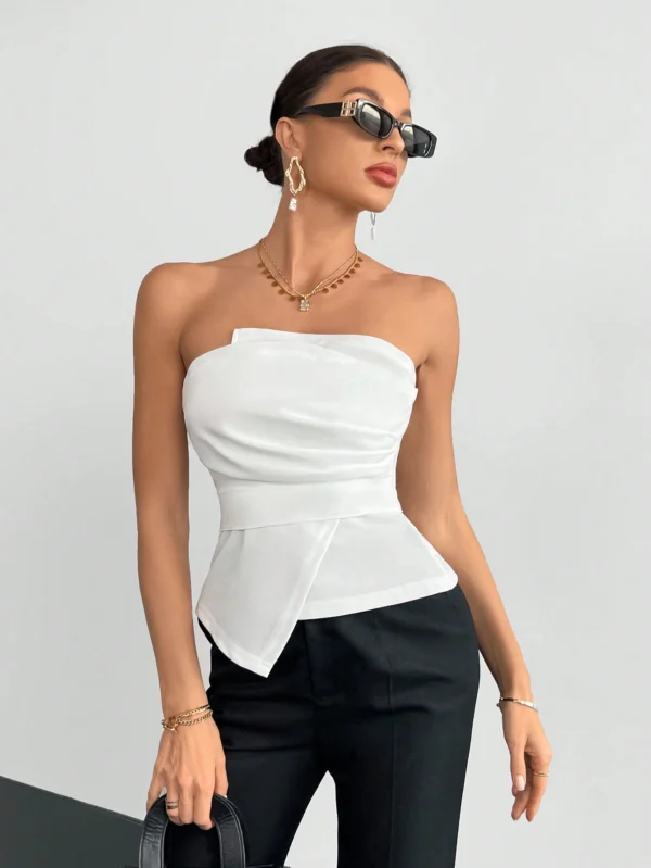 SHEIN White Draped Off-Shoulder Crop Top – Size M