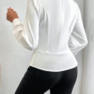 Shein White Long‑Sleeve Square‑Neck Peplum Blouse – Size S, Elegant Work & Casual Top
