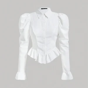 SHEIN White Ruffle Hem Button-Up Blouse – Women’s Size L