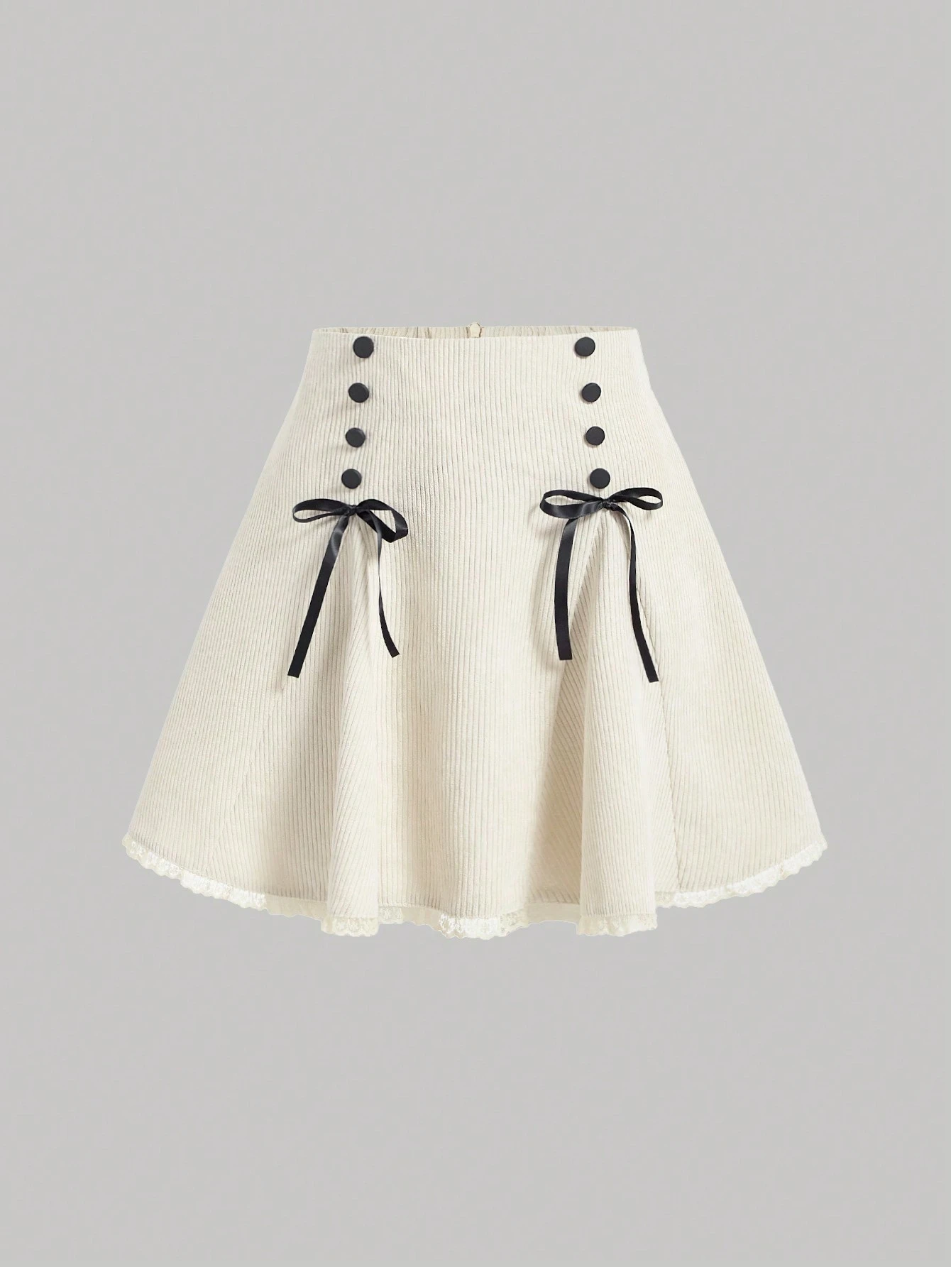 SHEIN Women's Corduroy High Waist Buttoned Mini Skirt with Ribbon Detail – Size M