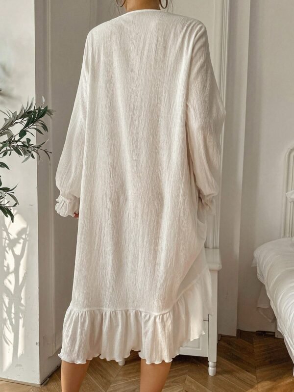 LOGIFIRST Soft White Ruffle Trim Long Sleeve Nightdress – Size M
