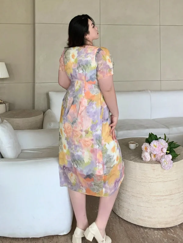 Plus Size Floral Wrap Dress – Elegant V-Neck Short Sleeve Midi Dress | Dazy Brand 2XL