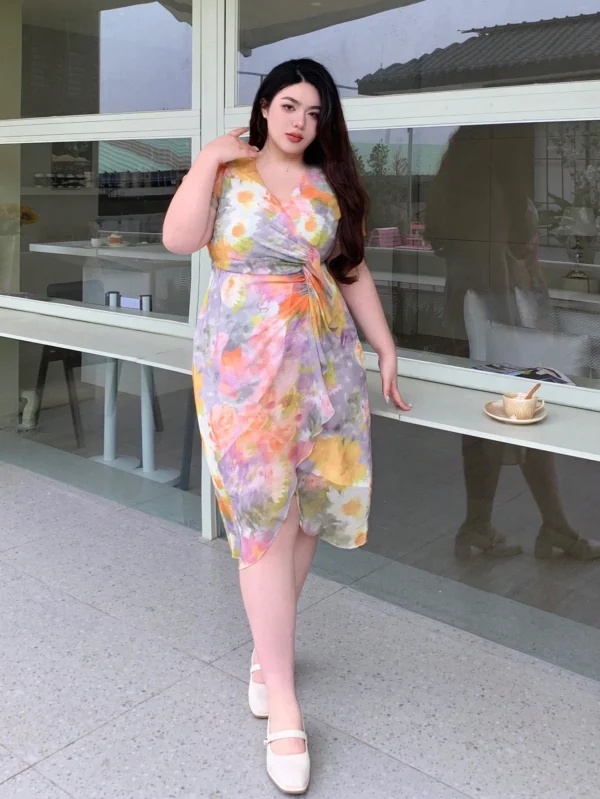 Plus Size Floral Wrap Dress – Elegant V-Neck Short Sleeve Midi Dress | Dazy Brand 2XL