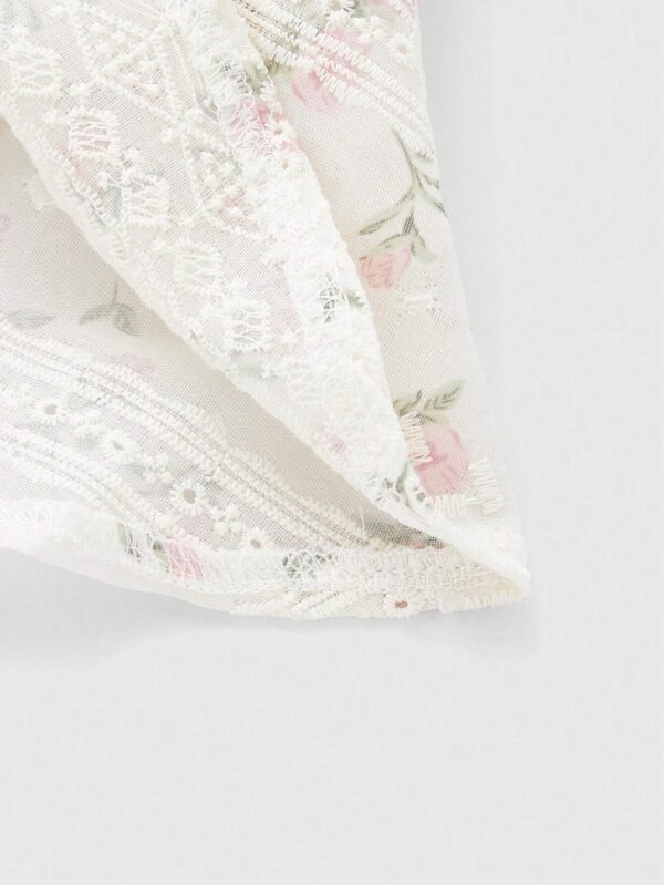 ROMWE Floral Ruffle Hem Mini Skirt – Cream White, Size S