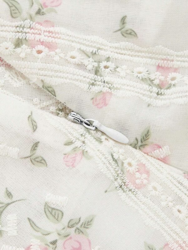 ROMWE Floral Ruffle Hem Mini Skirt – Cream White, Size S