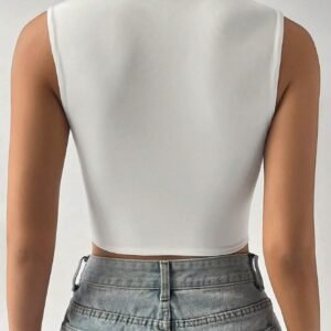 Shein White Square Neck Crop Top – Sleeveless Fitted Tank, Size M