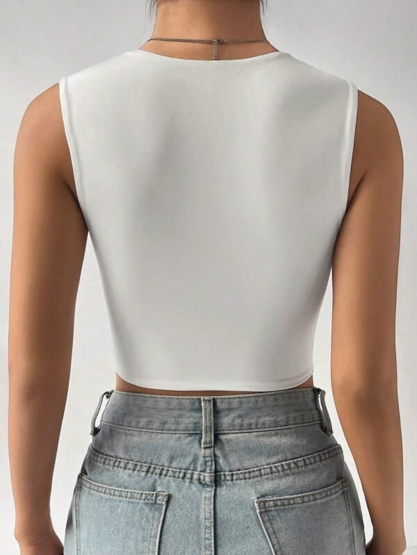 Shein White Square Neck Crop Top – Sleeveless Fitted Tank, Size M