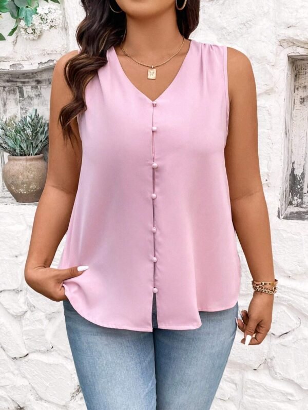 SHEIN Light Pink Sleeveless Blouse with Fabric Buttons – Size L