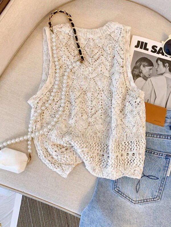 SHEIN Women’s Crochet Knit Sleeveless Tank Top – Vintage Boho Lace Look, Size S
