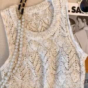 SHEIN Women’s Crochet Knit Sleeveless Tank Top – Vintage Boho Lace Look, Size S