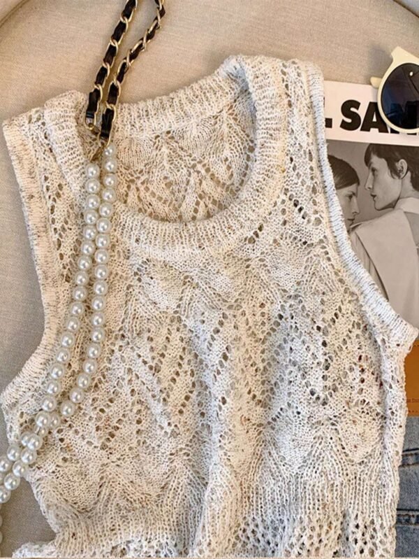 SHEIN Women’s Crochet Knit Sleeveless Tank Top – Vintage Boho Lace Look, Size S