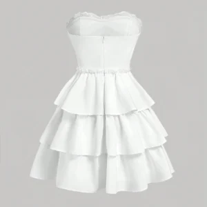 Shein White Strapless Ruffle Mini Dress – Tiered Skirt with Ribbon Detail, Size L