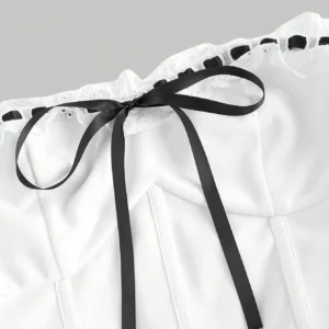 Shein White Strapless Ruffle Mini Dress – Tiered Skirt with Ribbon Detail, Size L