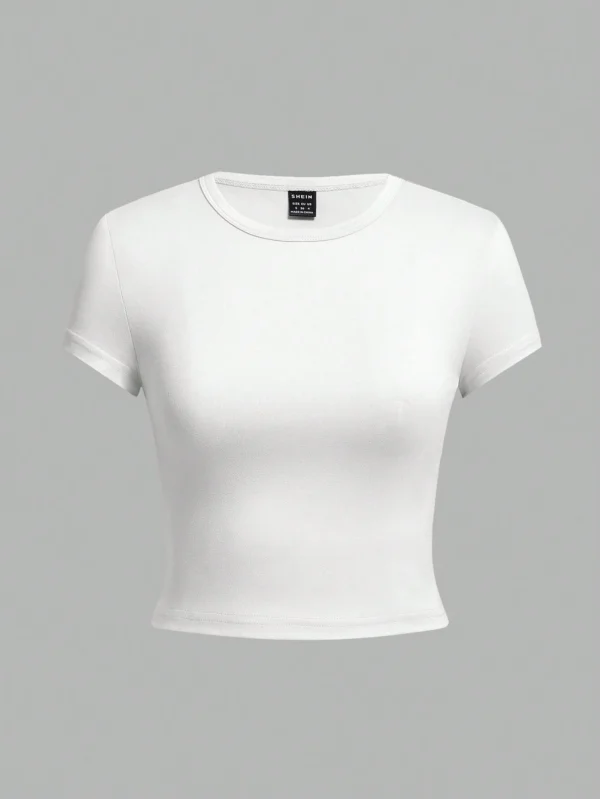 SHEIN Basic White Crew Neck Crop T-Shirt – Size L