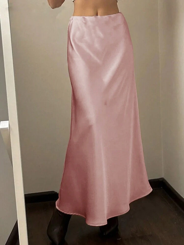 SHEIN Women’s Satin Maxi Slip Skirt – Blush Pink, Size S