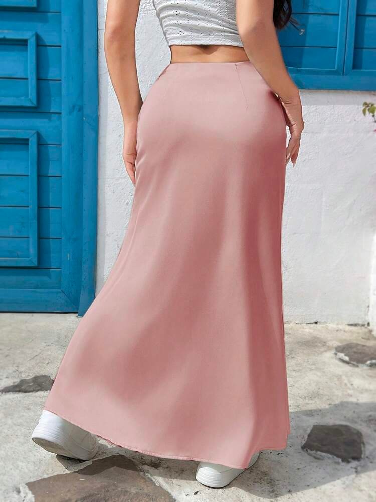 SHEIN Women’s Satin Maxi Slip Skirt – Blush Pink, Size S