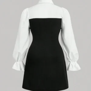 SHEIN Two-Tone Corset Shirt Dress with Puff Sleeves – Size S
