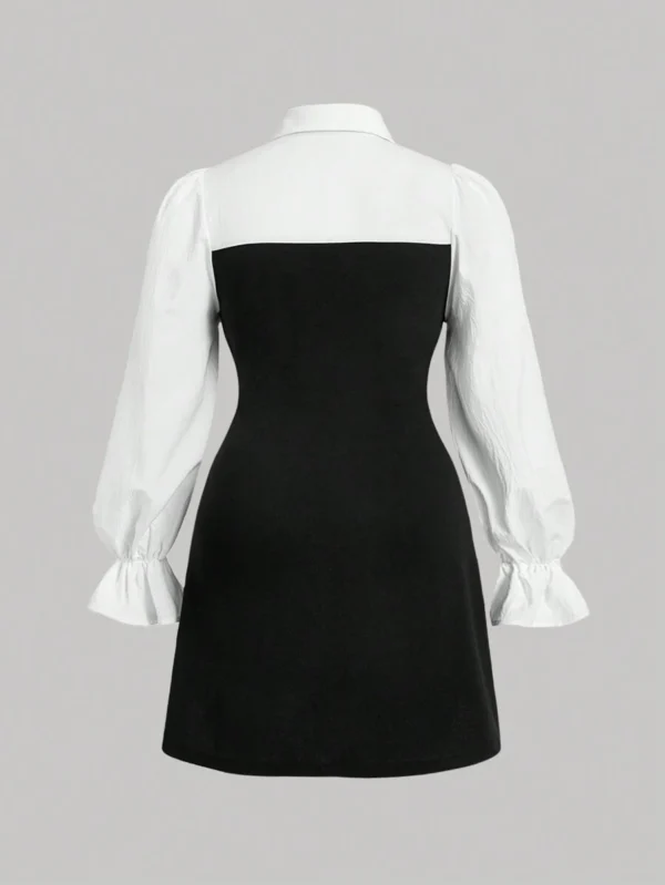 SHEIN Two-Tone Corset Shirt Dress with Puff Sleeves – Size S