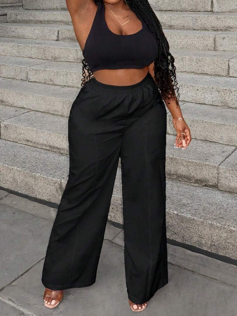 SHEIN Plus Size Black Casual Elastic Waist Pants – Size 5XL