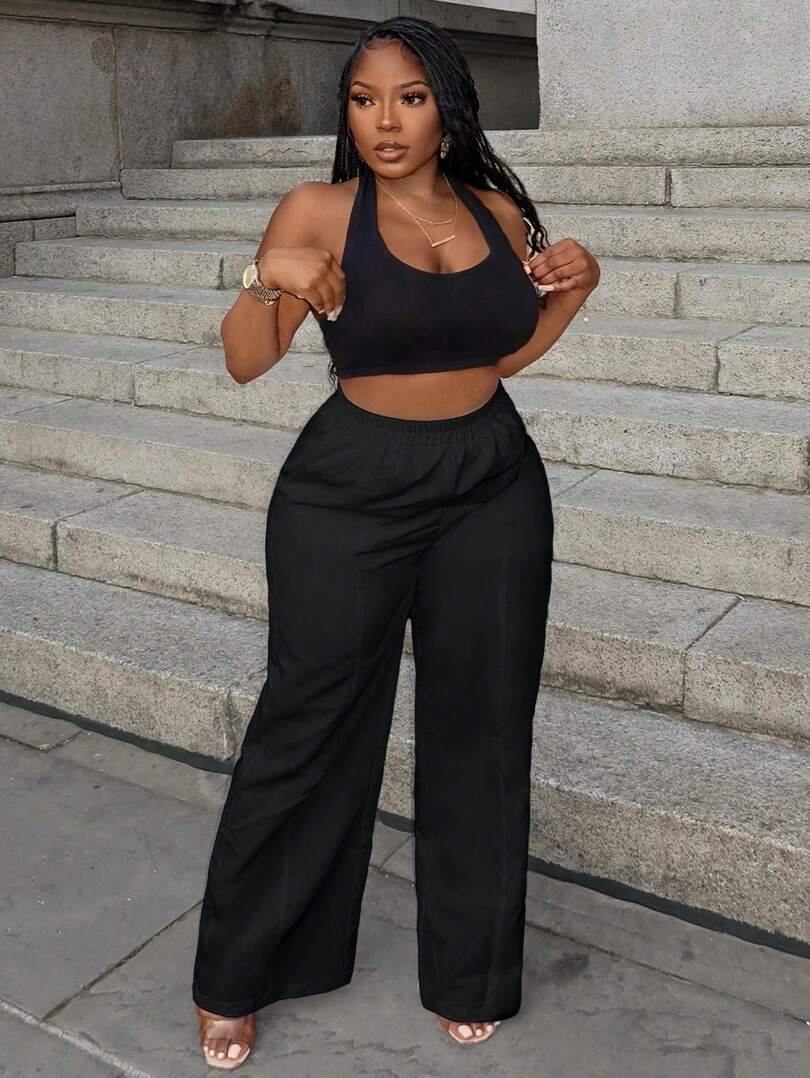 SHEIN Plus Size Black Casual Elastic Waist Pants – Size 5XL