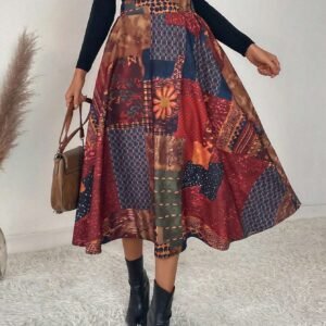 SHEIN Boho Patchwork Print A-Line Skirt – Size XL