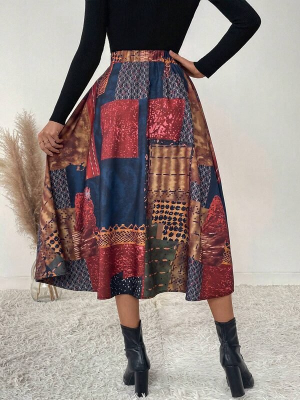 SHEIN Boho Patchwork Print A-Line Skirt – Size XL