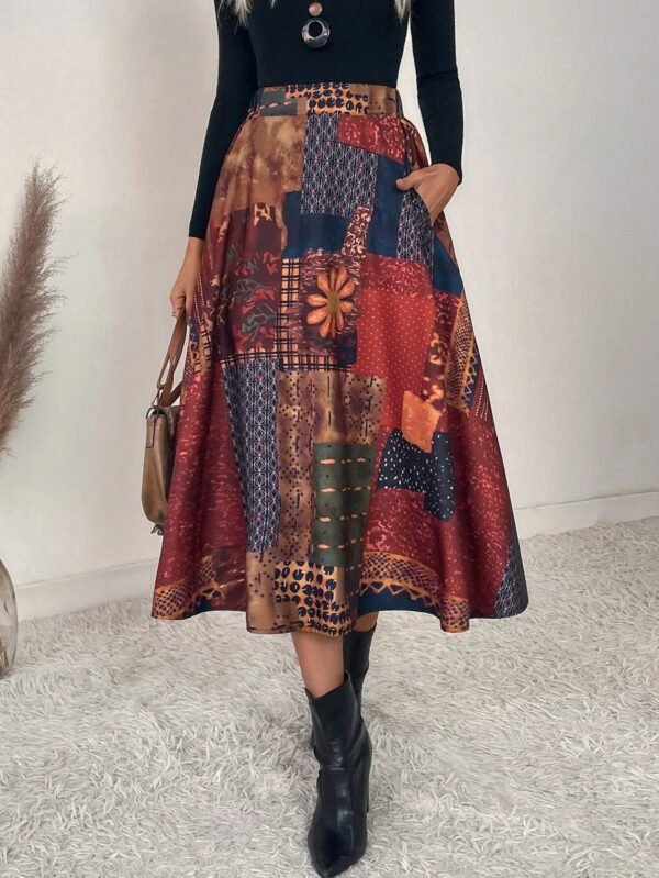 SHEIN Boho Patchwork Print A-Line Skirt – Size XL